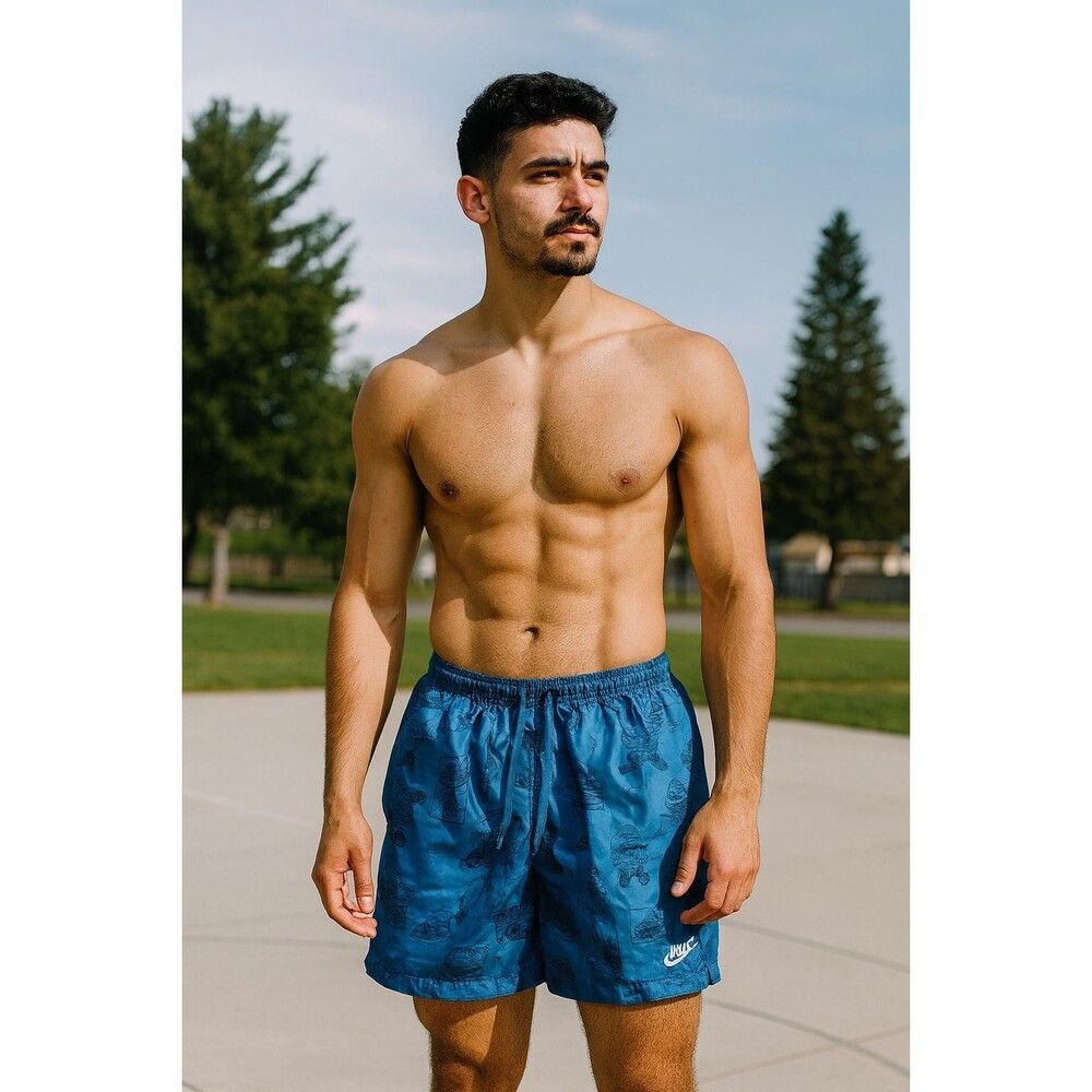 Nike Vintage NWT Rare Sportswear Club Woven Track Shorts Nylon Shiny Blue Medium